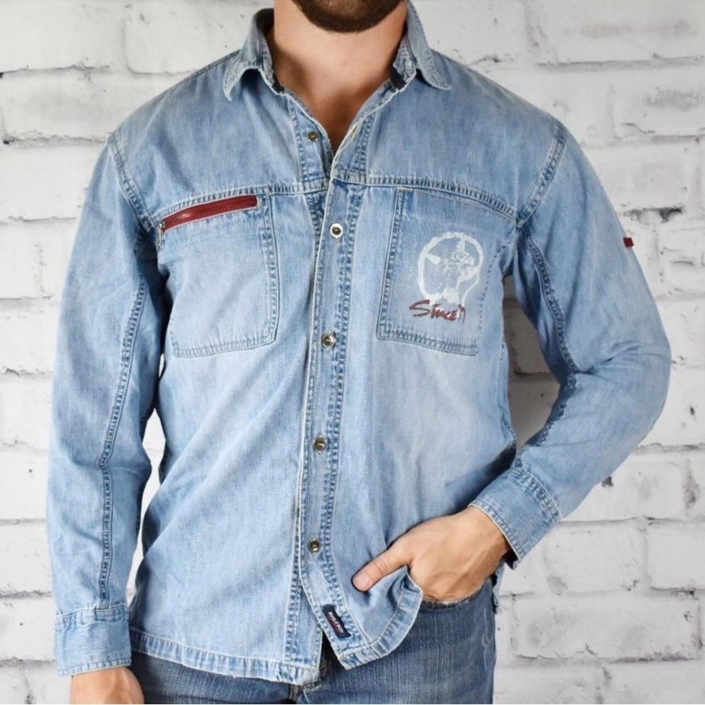 VTG Bugle Boy Denim Button Down Shirt Size XL.